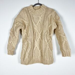 DISSH Ellis Oat Wool Blend Hand Cable Knit Crew Neck Pullover Jumper Sweater